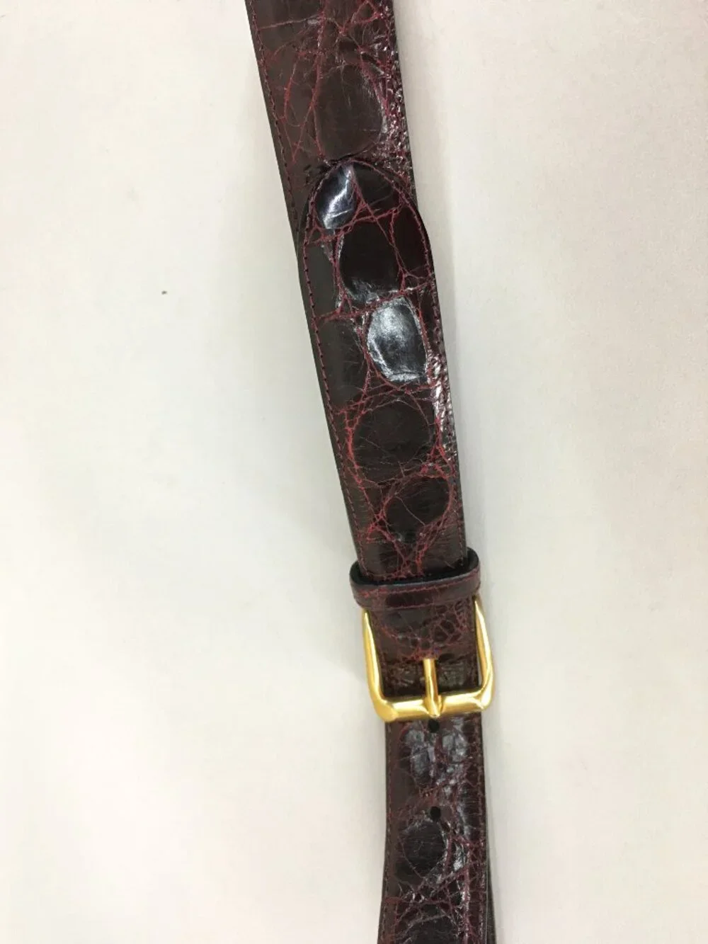 Vintage GARY'S & CO Genuine Caiman Crocodile Leather Belt 40 Burgundy Brass